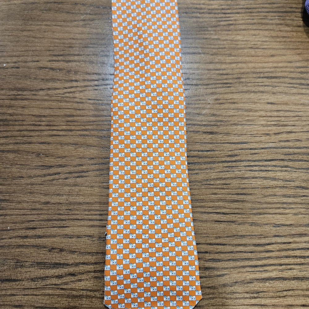 Salvatore Ferragamo Vibrant Orange and White Patterned Tie